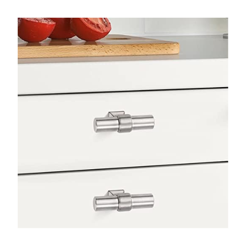 knobelite 5 Pack Cabinet Pulls Single Hole Stainless Steel Kitchen Cabinet Handles Brushed Nickel T Bar Drawer Knobs for Bathroom