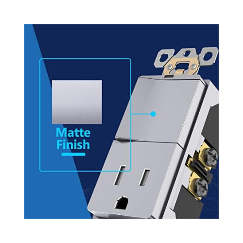 LIDER Matte Finish Lighted Combination Decorator Switch and Tamper-Resistant Receptacle with Screwless Wall Plate, Single Pole, Residential Grade, 15A 120V/125V, UL Listed, LCS1-1PTR-SVSWP, Silver